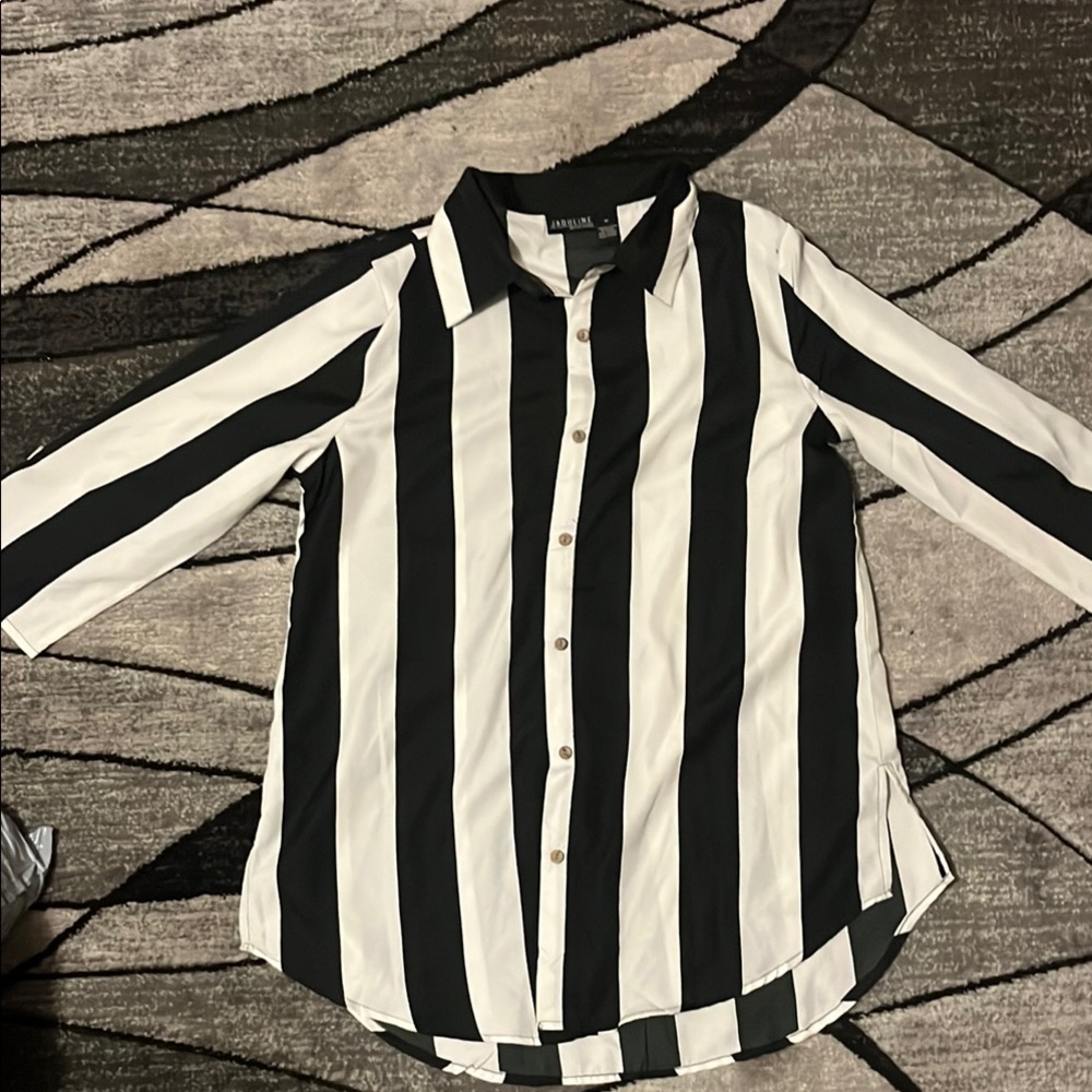 Black and White Striped Button-Up Shirt